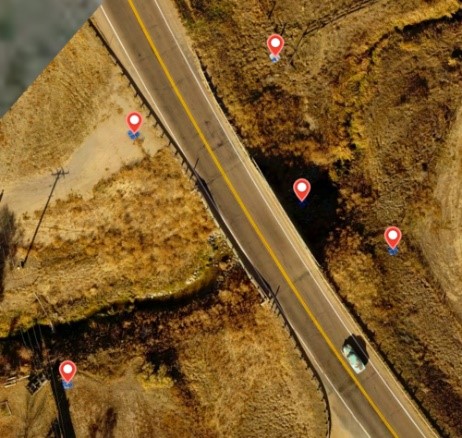 In this example, the center GCP is in a heavily shaded area and nearly invisible in the map photos.